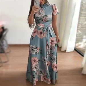 Vestido Floral Gola Alta