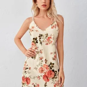 Vestido Curto Bege Floral