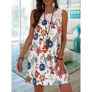 Vestido Estampado Detalhe Renda