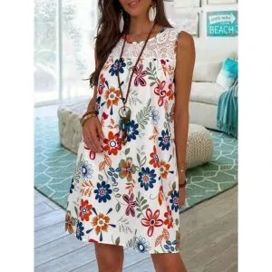 Vestido Estampado Detalhe Renda