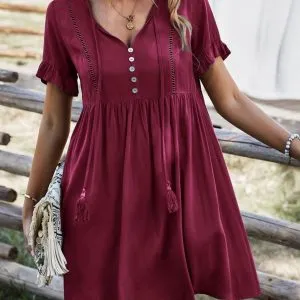 Vestido Boho Manga Plissada
