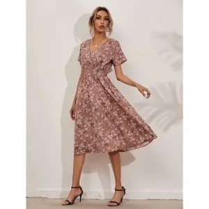 Vestido Midi Vintage Floral Acinturado