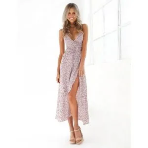Vestido Longo com Fenda Floral
