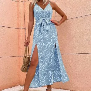 Vestido Longo Estampado Dupla Fenda
