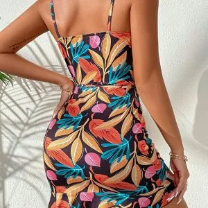 Vestido Curto Tropical Com Babados