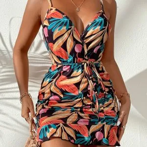 Vestido Curto Tropical Com Babados