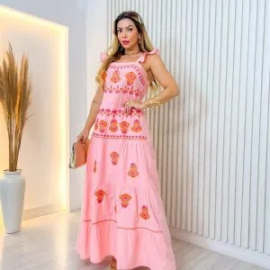 Vestido Longo Bordado Indiano