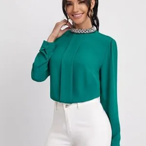 Blusa Elegante Gola Bordada