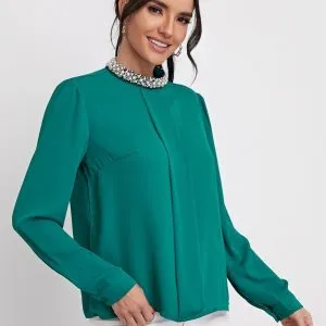 Blusa Elegante Gola Bordada