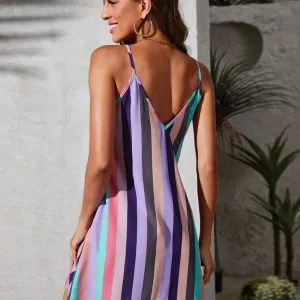 Vestido Curto Básico Listras Coloridas