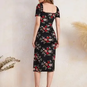 Vestido Midi Floral Bodycon