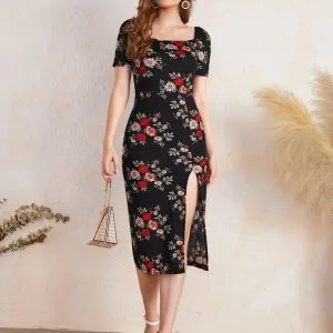 Vestido Midi Floral Bodycon